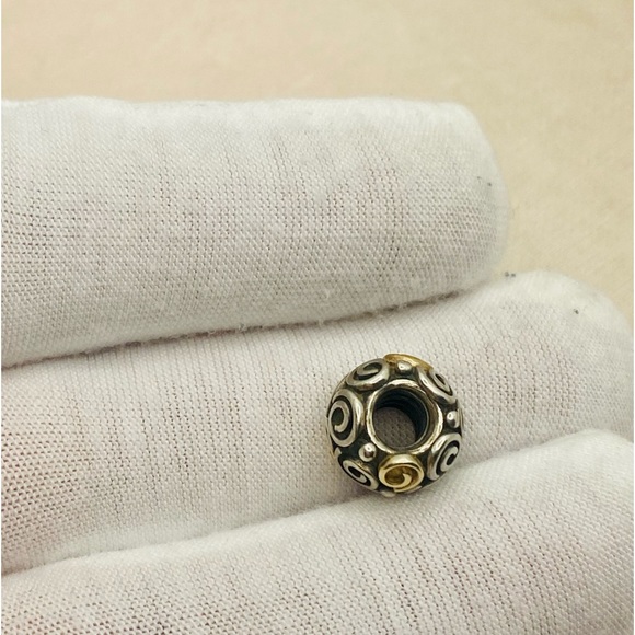 EUC Pandora 790414 Sterling Silver w/ 14k Yellow Gold Rose Bud Bead - Picture 8 of 13